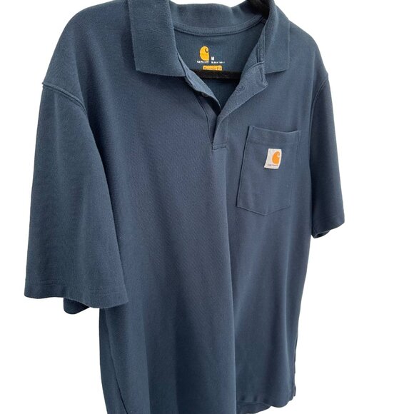 Carhartt Mens Original Fit Polo Shirt Size M Navy Blue Cotton/Polyester Blend - Picture 2 of 7